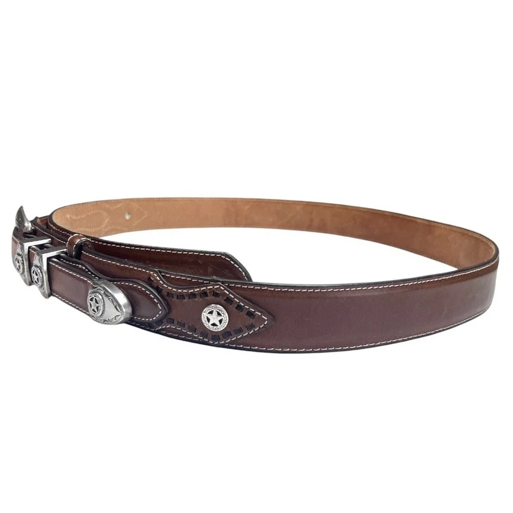 Nocona Ranger Leather Belt Brown Western Cowboy Star Conchos Mens Size‎ 46